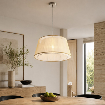 Lampa wisząca z abażurem Charlie 45cm beżowa klasyczna do salonu E27