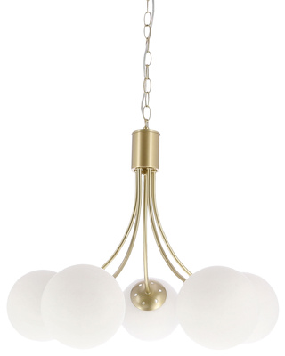 Lampa wisząca Dani kula do jadalni 5-płomienna mosiądz biały klosz E14