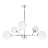 Lampa wisząca Belweder kula do salonu chromowa 8-płomienna klosze białe E14