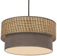 Lampa wisząca z abażurem Karrara czarna do salonu tkaninowy abażur beżowo-szary