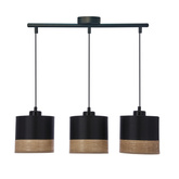 Lampa wisząca z abażurami Porto czarna potrójna nad stół abażur czarny z fornirem