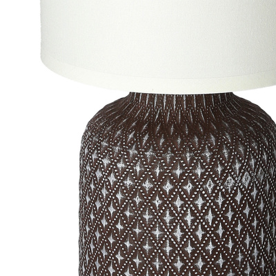 Lampka nocna Iner brązowa ceramiczna z abażurem klasyczna E14