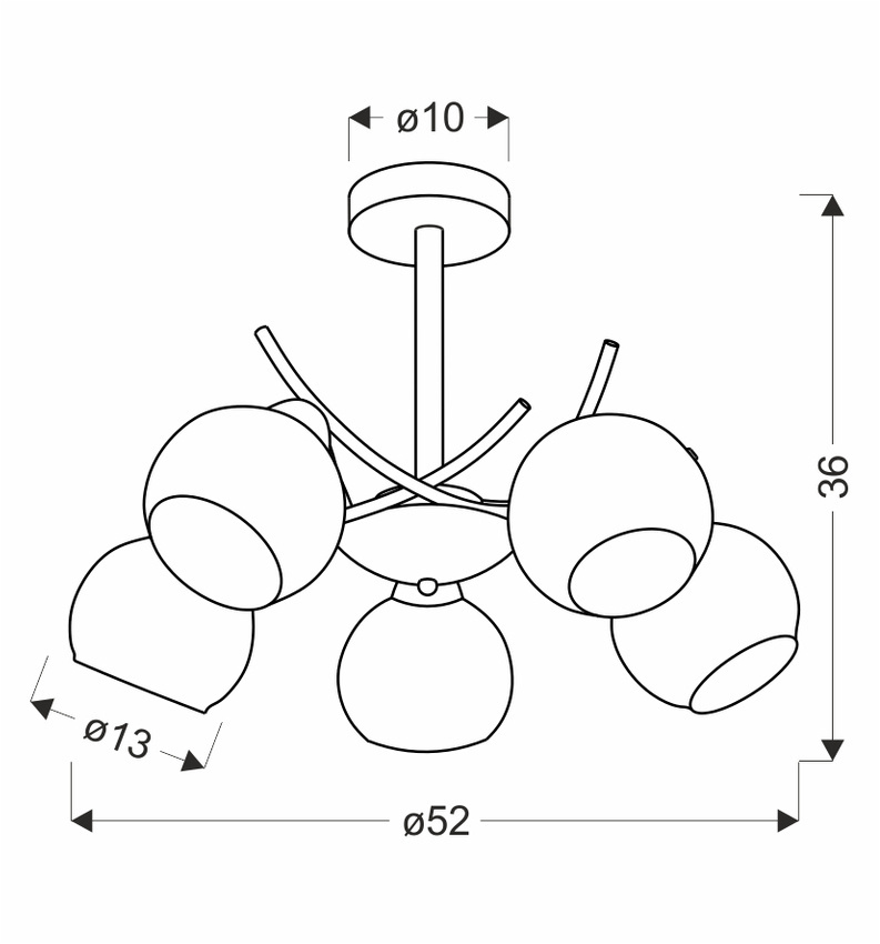 Lampa sufitowa AMOS ze szklanymi kloszami 5-punktowa do jadalni