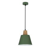 Lampa wisząca Faro zielona metalowa z drewnem do salonu pojedyncza E27