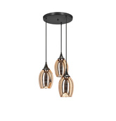 Lampa wisząca Marina szklane lustrzane klosze miedziane potrójna do jadalni