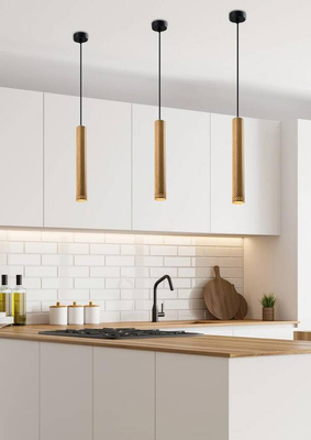 Lampa wisząca tuba Tubo czarno-drewniana pojedyncza GU10 regulowana wysokość
