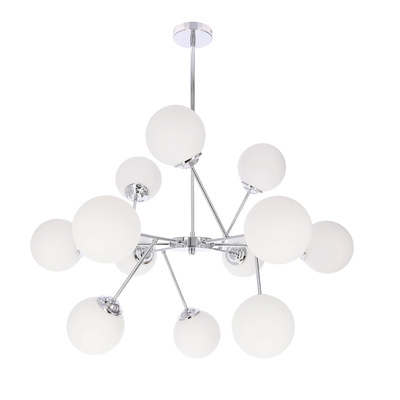Lampa wisząca Belweder kula do salonu 12-punktowa chromowa z białymi kloszami E14