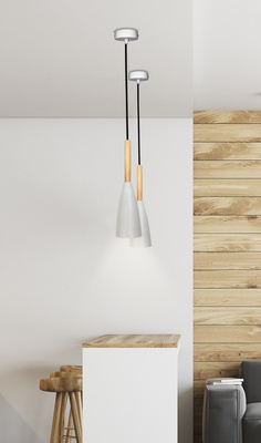 Lampa wisząca Trosa Ledea biała z drewnem pojedyncza do kuchni E27