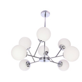 Lampa wisząca Belweder kula do salonu chromowa 8-płomienna klosze białe E14