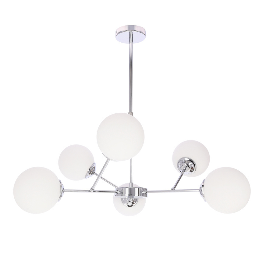 Lampa wisząca Belweder kula do salonu chromowa 8-płomienna klosze białe E14
