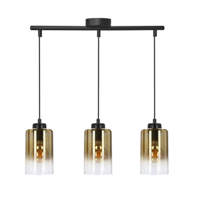 Lampa wisząca Aspra potrójna szklana czarna z kloszem bursztynowym do jadalni