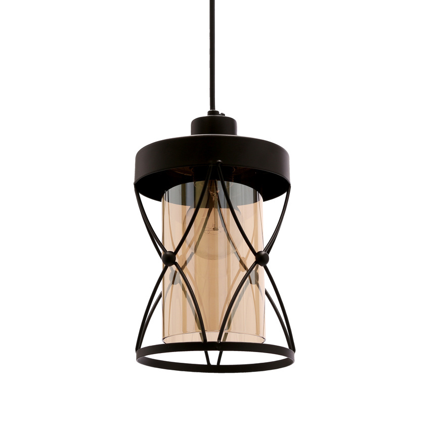 Agar lampa wisząca czarny E27 klosz bursztynowy 31-09579