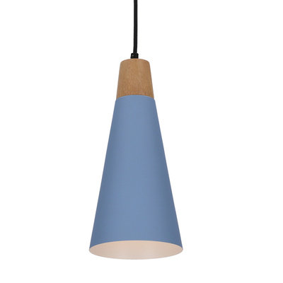 Lampa wisząca Faro niebieska metalowa z drewnem pojedyncza do kuchni E27