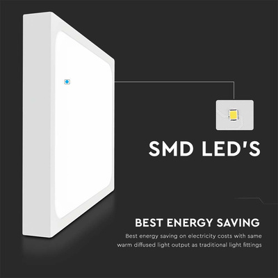 18W Plafon LED z mikrofalowym czujnikiem ruchu / Średnica: 225mm / Barwa:4000K / Klosz: Kwadratowy mleczny biała ramka / IP44