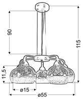 Lampa wisząca Cromina kula szklana czarno-złota 5-płomienna do salonu