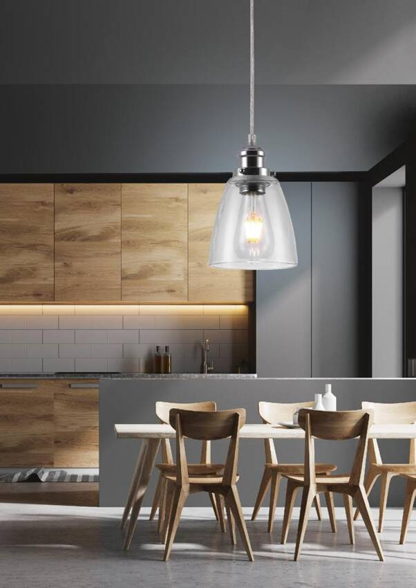 Lampa wisząca Voice szklany klosz chromowa pojedyncza do kuchni E27