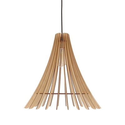 Lampa wisząca Eco pojedyncza z abażurem drewnianym do salonu E27