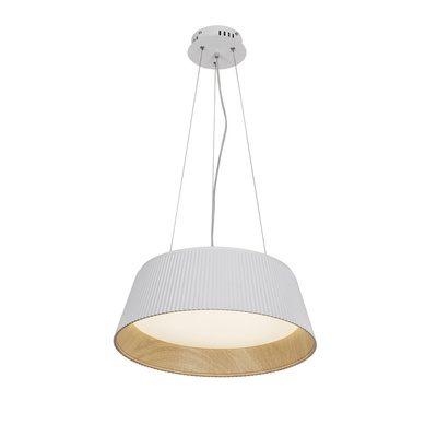 Lampa wisząca Umbria biało‑drewniana do salonu LED z kloszem 24W