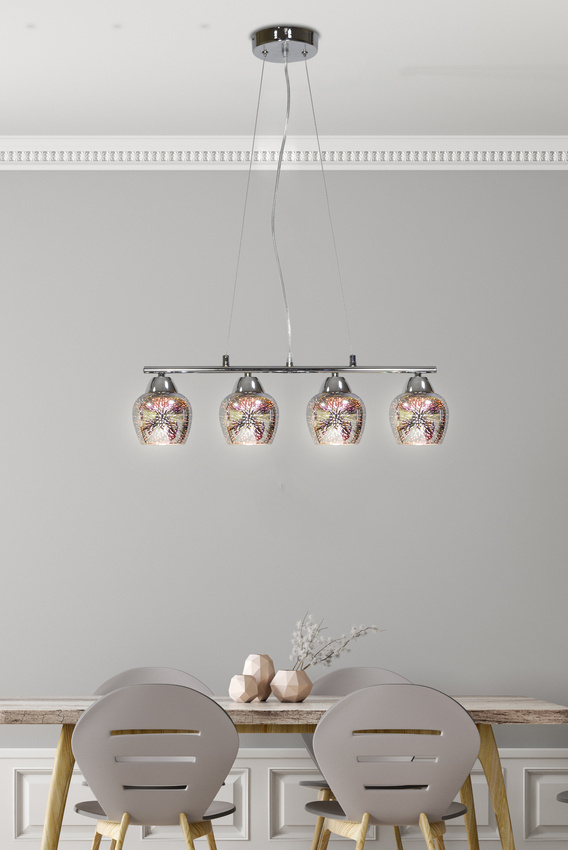 Lampa wisząca Sirius szklane klosze 3D chrom nad stół 4-płomienna regulowana