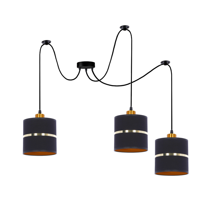 Lampa wisząca z abażurami Assam czarna ze złotym paskiem potrójna nowoczesna