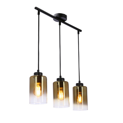 Lampa wisząca Aspra potrójna szklana czarna z kloszem bursztynowym do jadalni
