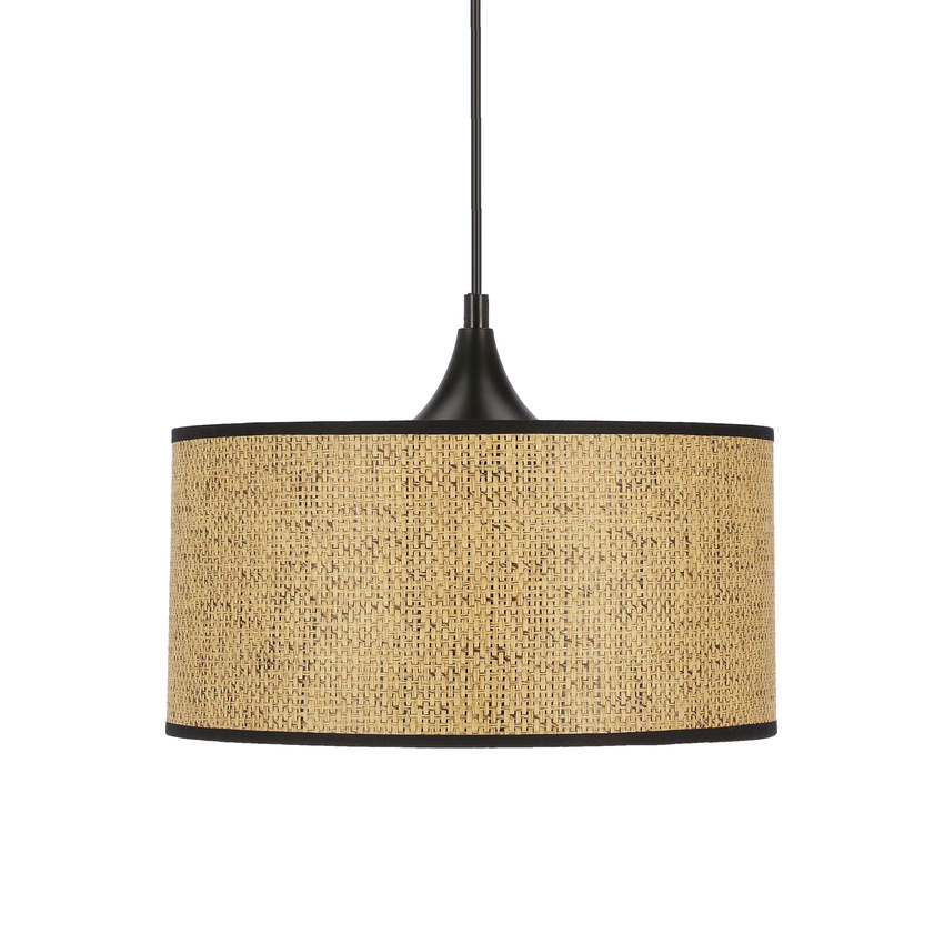 Anaka Lampa Wisząca Czarny 1X40W E27 Abażur Plecionka Beżowo-Brązowa