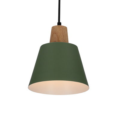 Lampa wisząca Faro zielona metalowa z drewnem do salonu pojedyncza E27