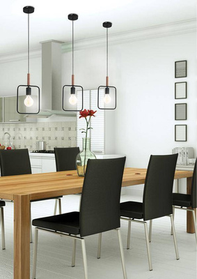Lampa wisząca Frame czarna z drewnianym detalem pojedyncza do salonu E27