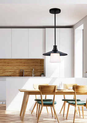 Lampa wisząca Loft czarna matowa z białym kloszem metalowa do salonu E27