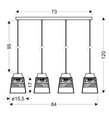 Lampa wisząca Fresno szklana czarno‑złota 4‑płomienna na belce do jadalni