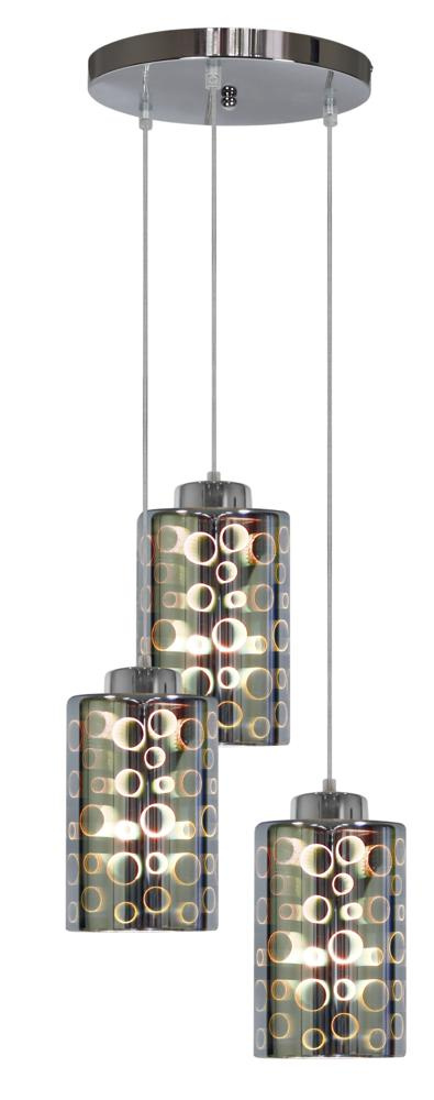 Lampa wisząca Nocturno szklane klosze 3D potrójna do salonu 3xE27 chrom