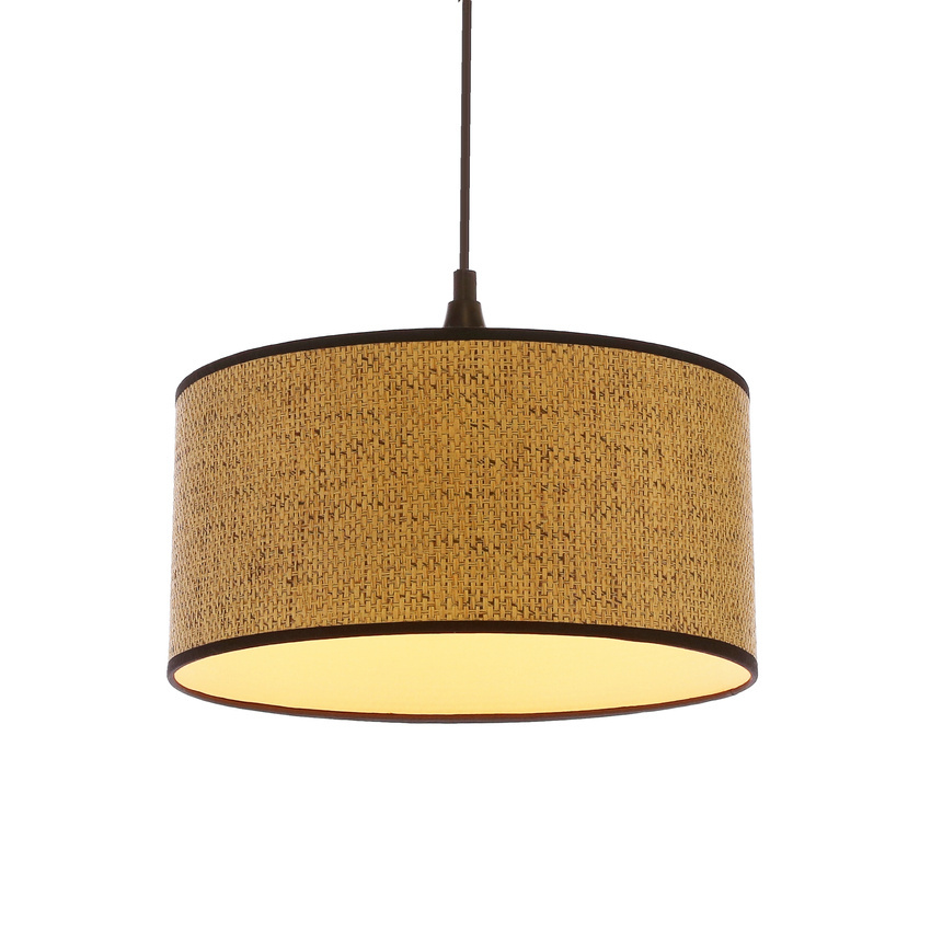 Anaka Lampa Wisząca Czarny 1X40W E27 Abażur Plecionka Beżowo-Brązowa