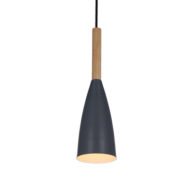 Lampa wisząca Trosa szara metalowa z drewnem do kuchni pojedyncza E27