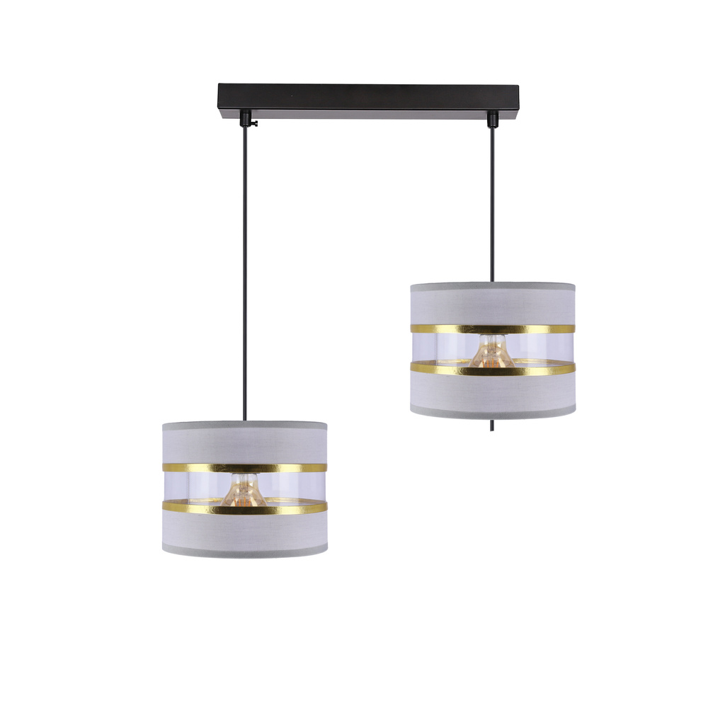 Lampa wisząca z abażurami Pandy czarna podwójna szare i złote klosze E27