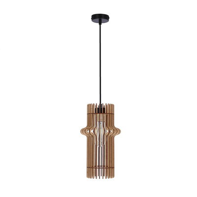 Lampa wisząca Eco pojedyncza z abażurem drewnianym do salonu 1xE27 srebrna