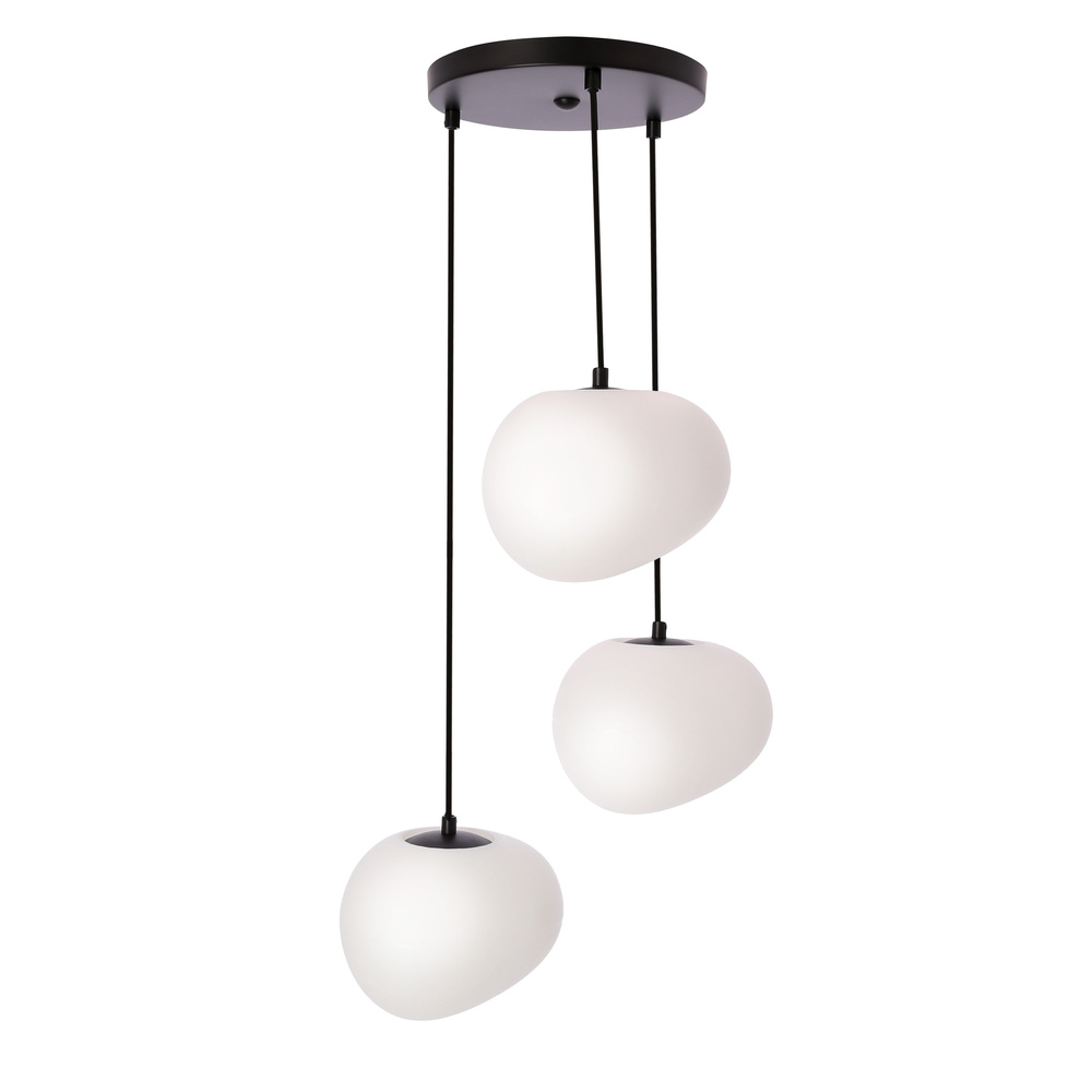 Lampa wisząca STONES w stylu Japandi - okrągła podstawa z akrylowymi kloszami 20 cm w kształcie kamienia - nowoczesne oświetlenie salonu 3x E27