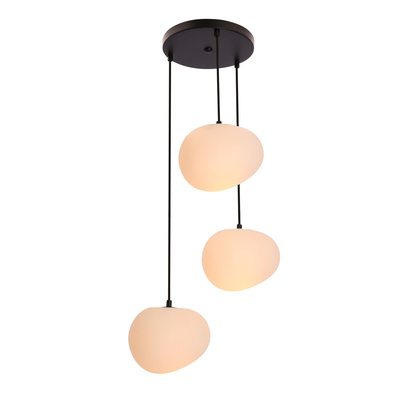 Lampa wisząca STONES w stylu Japandi - okrągła podstawa z akrylowymi kloszami 20 cm w kształcie kamienia - nowoczesne oświetlenie salonu 3x E27
