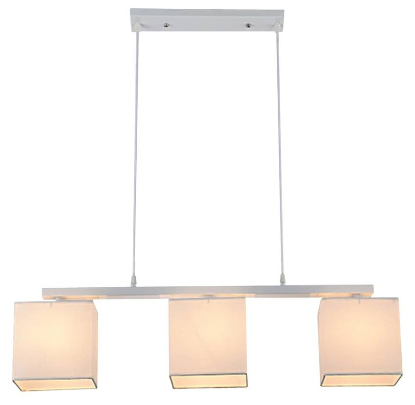 Lampa wisząca z abażurami Boho biała z beżowym tkanym abażurem potrójna