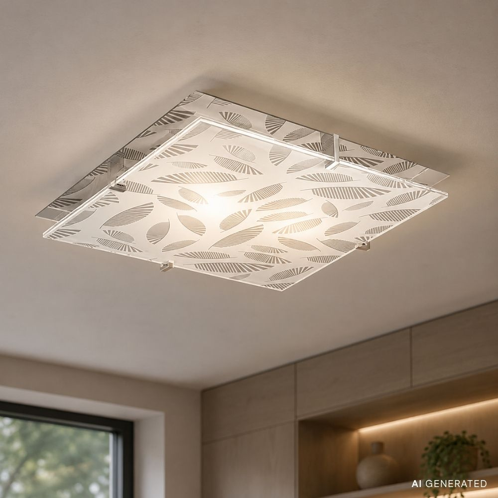 Plafon Fikus kwadratowy biało-srebrny 36x36 cm E27 Candellux